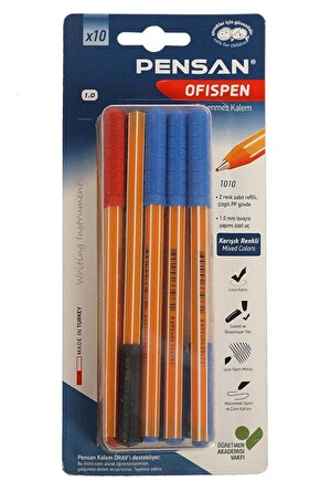 Tükenmez Kalem Office Pen 10 Lu 1010 Karışık Renkler