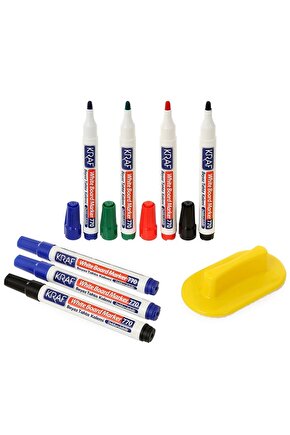 BEYAZ TAHTA KALEMİ & SİLGİ SET 8Lİ ( 7 KALEM+1 SİLGİ)