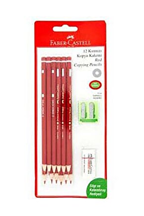 12 Kırmızı Kopya Kalemi Silgi ve Kalemtraş