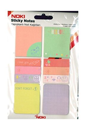 NOKİ MEMO BASKILI YAPIŞKANLI NOTLAR KARIŞIK ÖLÇÜ 20 Yaprak (Postit)