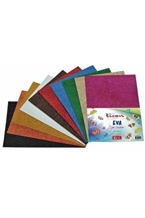Eva Simli Yapışkanlı 2 Mm A4 10 Lu Karışık Renk Simli Eva