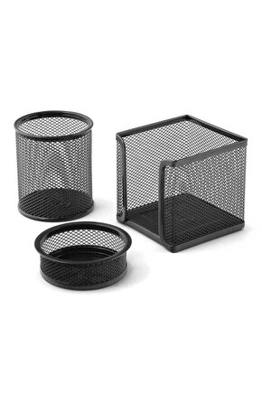 Masa Üstü Perfore 3 Parça Ofis Seti - (ataçlık+küpblok+kalemlik)