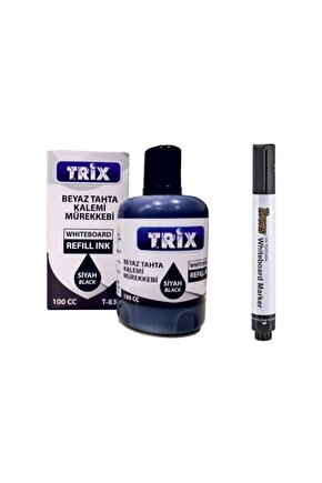 Doldurulabilir Beyaz Yazı Tahtası Kalemi Trix Mürekkep 100 ml - Siyah tkm