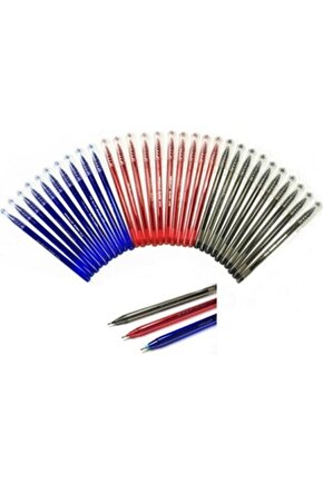30 Adetlik Büro Tükenmez Kalem Seti - Mavi, Kırmızı, Siyah Renkler, 1.00 mm Uç Kalınlığı, Kar