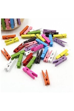 Dekoratif Renkli Mini Ahşap Mandal (50 Adet)