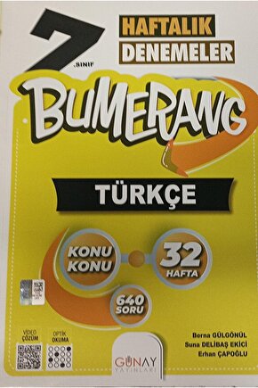 Bumerang 7. Sınıf Türkçe Haftalık Denemeler  Kolektif  Günay Yayınları  9786258331783
