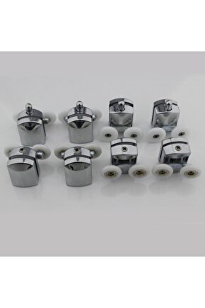 Plastik Duşakabin Tekeri Tekerleği Rulmanı 8li Set Parlak Krom 22 Mm Teker Çapı