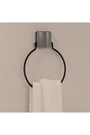 Decorev Süper Yapışkanlı Metal Yapıştırıcılı Siyah Yuvarlak Havluluk Dc-5059