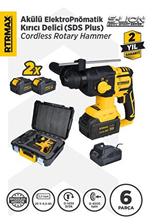 Rts5040 Şarjlı Sds Plus Kırıcı Ve Delici Kömürsüz 1.8jul 26mm 2x4 Ah 20v Çift Akü S-lion - Akü Dahil