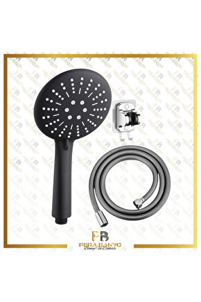 Panter 5 Fonksiyonlu Siyah Duş Başlığı + Pvc Duş Hortumu + Vakumlu Mafsal Duş Takımı