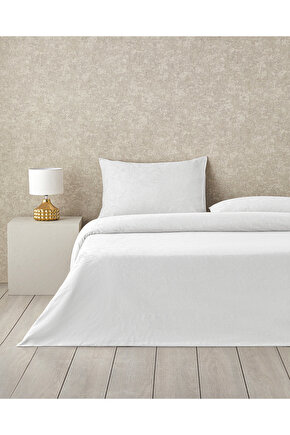 Royal Scroll Jakarlı Pamuk Saten King Size Nevresim Takımı 240x220 cm Beyaz