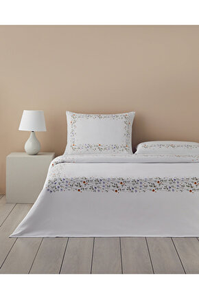 Belleza Krep Super King Nevresim Takımı 260x220 cm Mavi-Turuncu