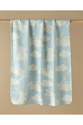 Poffy Bunny Pamuklu Bebe Battaniye 100x120 cm Mavi