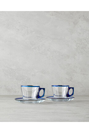 Ador Cam 4 Parça 2 Kişilik Çay Fincanı Takımı Lacivert