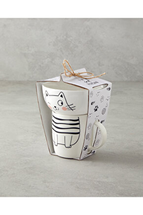 Mingle Catty New Bone China Kaseli Kupa 360 ml-13 cm Siyah - Beyaz