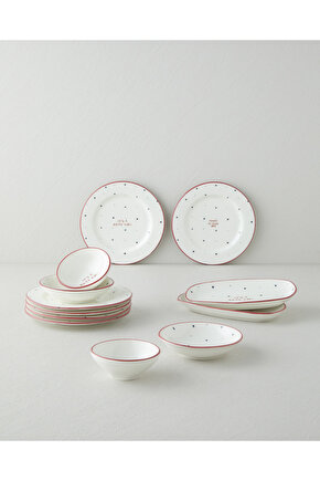 Romance Porselen Kahvaltı Takımı 12 Parça 6 Kişilik Kırmızı-Siyah