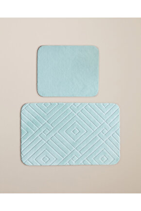 Twillow Kaydırmaz Taban Banyo Paspası Seti 60x80 cm + 40x60 cm Açık Mavi
