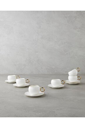 Moonlit Porselen 12 Parça 6 Kişilik Kahve Fincan Takımı 90 Ml Beyaz-Gold (22.12.2025)