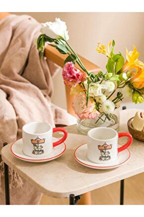 LCW HOME Karişik Baskılı İki Kişilik Seramik Kahve Fincan Takımı 100 ml (W5)