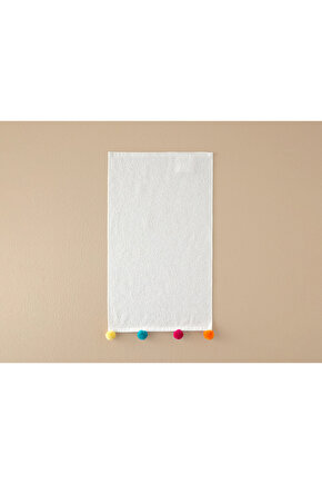 Yılbaşı Paintball Pamuklu Ponponlu El Havlusu 30x50 Cm Ekru