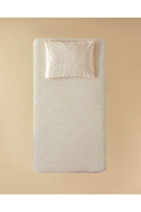 Funny Dots Pamuklu Bebe Lastikli Çarşaf Takımı Pudra