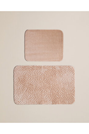 Wavelet Kaydırmaz Taban Banyo Paspası Seti 60x100 cm + 50x60 cm Açık Bej