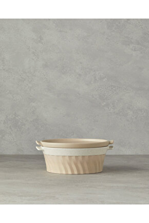 Pure Stoneware Yuvarlak Fırın Tenceresi 24,2x21,8x8 cm Krem