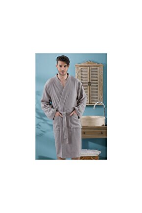 Plain Pamuklu Erkek Bornoz S-m Koyu Gri