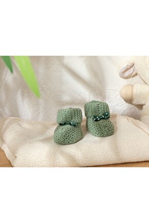 Soft Triko Fiyonklu Bebe Çorap 6-12 Ay Yeşil