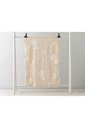Pamuk Kuzu Pamuk Unisex Bebe Battaniye 80x120 Cm Bej Ekru Hayvan Desenli 90 x 120