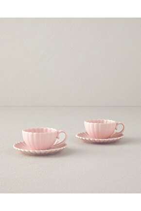 Fiore New Bone China 4 Parça 2 Kişilik Kahve Fincan Takımı Pudra