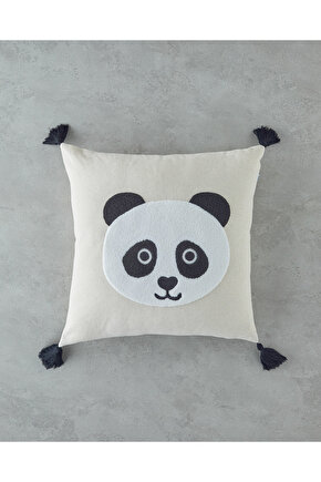 Cute Panda Bebe Dekoratif Kırlent 45x45 cm Ekru