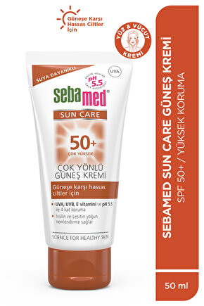 Sun Care SPF 50+ UVA  UVB Filtresi ve E Vitamini Üçlü Yüksek Koruma Çok Yönlü Güneş Kremi 50 ml