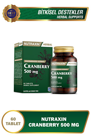 Cranberry 500 mg 60 Tablet | Turna Yemişi Ekstresi | 1000 mg Kızılcık Ekstresi