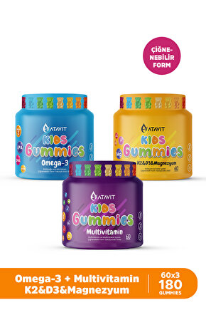 Omega 3, D3 K2 , Magnezyum Multivitamin Süper 3 lü Gummıes Kıds