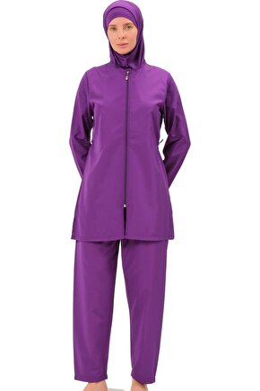 Uzun Kollu Düz Tam Tesettür Mayo 7101 Mor