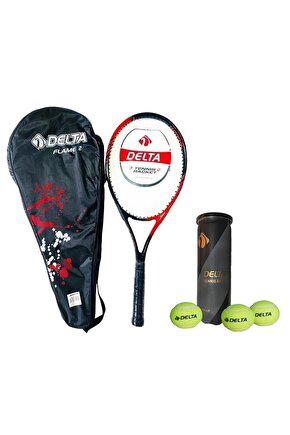 Flame 27 Inç Tek Parça L2 Grip Kort Tenis Raketi + Çantası + 3 Adet Tenis Maç Topu Seti