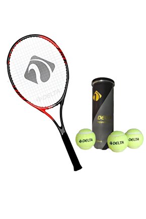 Flame 27 İnç Tek Parça L2 Grip Kort Tenis Raketi + Çantası + 3 Adet Tenis Maç Topu Seti