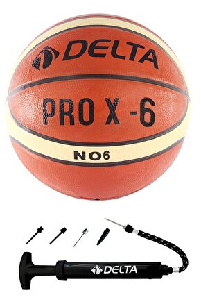 Pompa dahildir Pro X Deluxe Kauçuk 6 Numara Basketbol Topu + Top Pompası 6 Numara Kahverengi