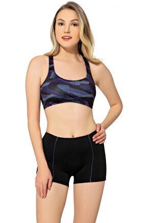Modelli Desenli Badili Şortlu Yüzücü Bikini 5523 Desenli Siyah