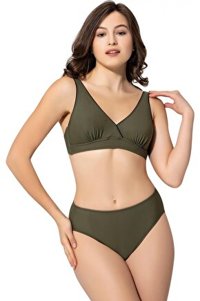 Büyük Beden Düz Kruvaze Bikini 5032 Haki