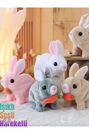 Tavşan Karma renk tekli Pilli Sesli Ve Işıklı Zıplayan Peluş