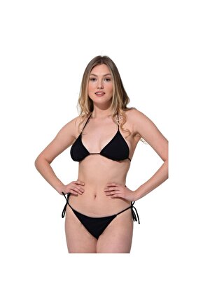 Düz Ipli Bağlı Üçgen Bikini 5026 Siyah