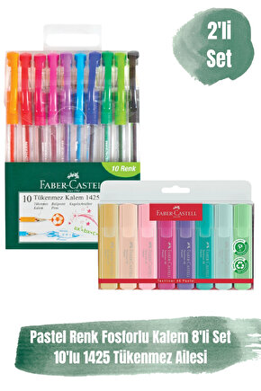 10 Renk Tükenmez Kalem + 8 Renk Fosforlu Kalem Pastel Set 2’li Paket