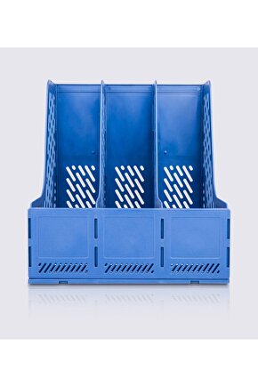 MG 113 Mavi 3 Bölmeli Magazinlik Dosya Düzenleyici Dergi Klasör Standı Masaüstü Organizer Demonte