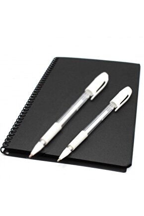 40 Yaprak 80 Sayfa A5 Siyah Defter Ve 2 Adet Beyaz Kalem Hediye
