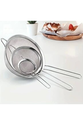 Paslanmaz Çelik Pratik 3lü Çay Süzgeci Sebze Un Süzgeç 10 12 14 Cm