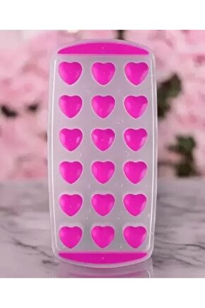 Pembe Slikon Tabanlı Kalpli 18 Hazneli Buz Kalıbı