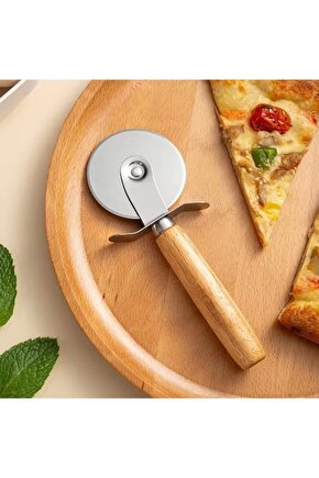 Paslanmaz Çelik Ahşap Saplı Pizza ve Hamur Kesici