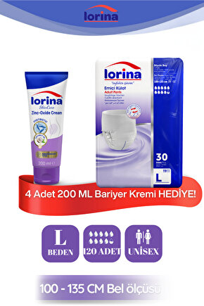 Emici Külot Hasta Bezi Large 120 Adet - 200 ML Bariyer Kremi Hediyeli